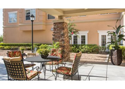 Tables on the patio at The Heights of Summerlin